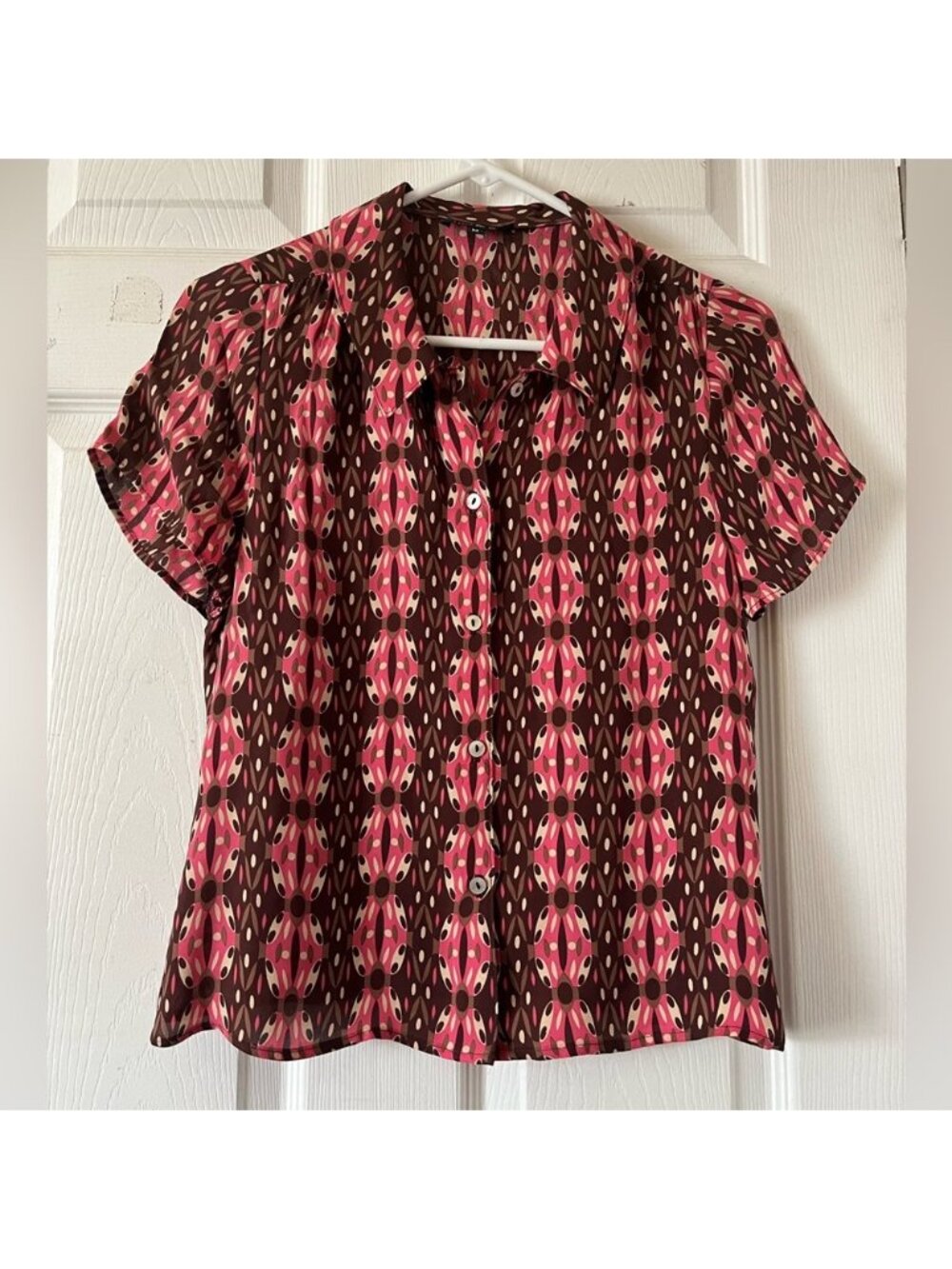 Silk Multicolor Women’s‎ Short Sleeve, Button Up  Top Blouse Sz M